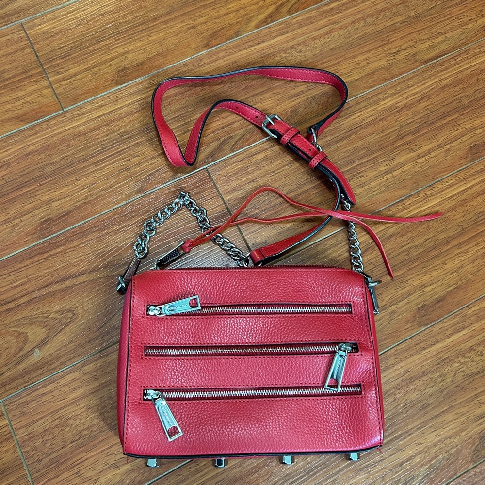 Rebecca Minkoff Red Crossbody Bag with Silver Zippers